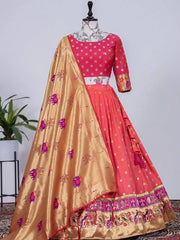 Alluring Pink Patola-Paithani Weaved Silk Engagment Wear Lehenga Choli