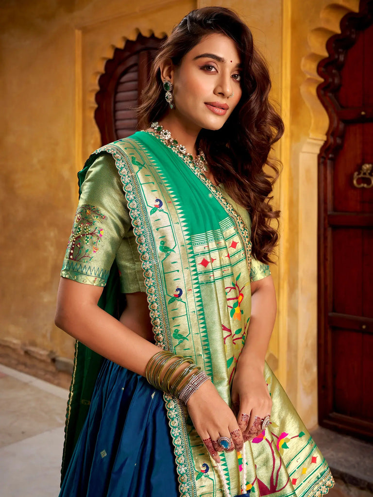 Amazing Blue Zari Weaving Silk Festival Wear Lehenga Choli