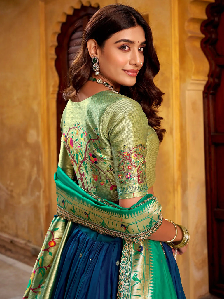 Amazing Blue Zari Weaving Silk Festival Wear Lehenga Choli