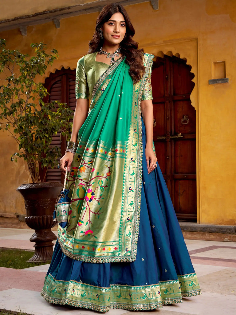 Amazing Blue Zari Weaving Silk Festival Wear Lehenga Choli