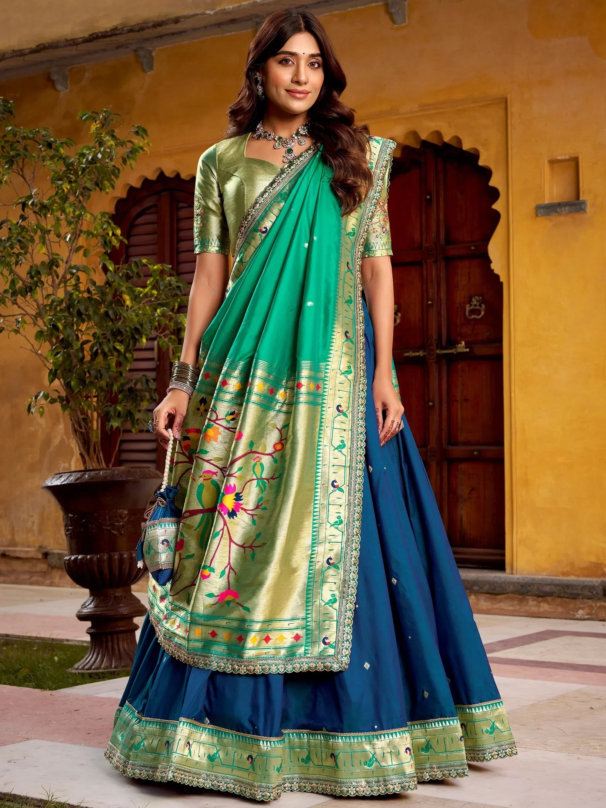 Amazing Blue Zari Weaving Silk Festival Wear Lehenga Choli