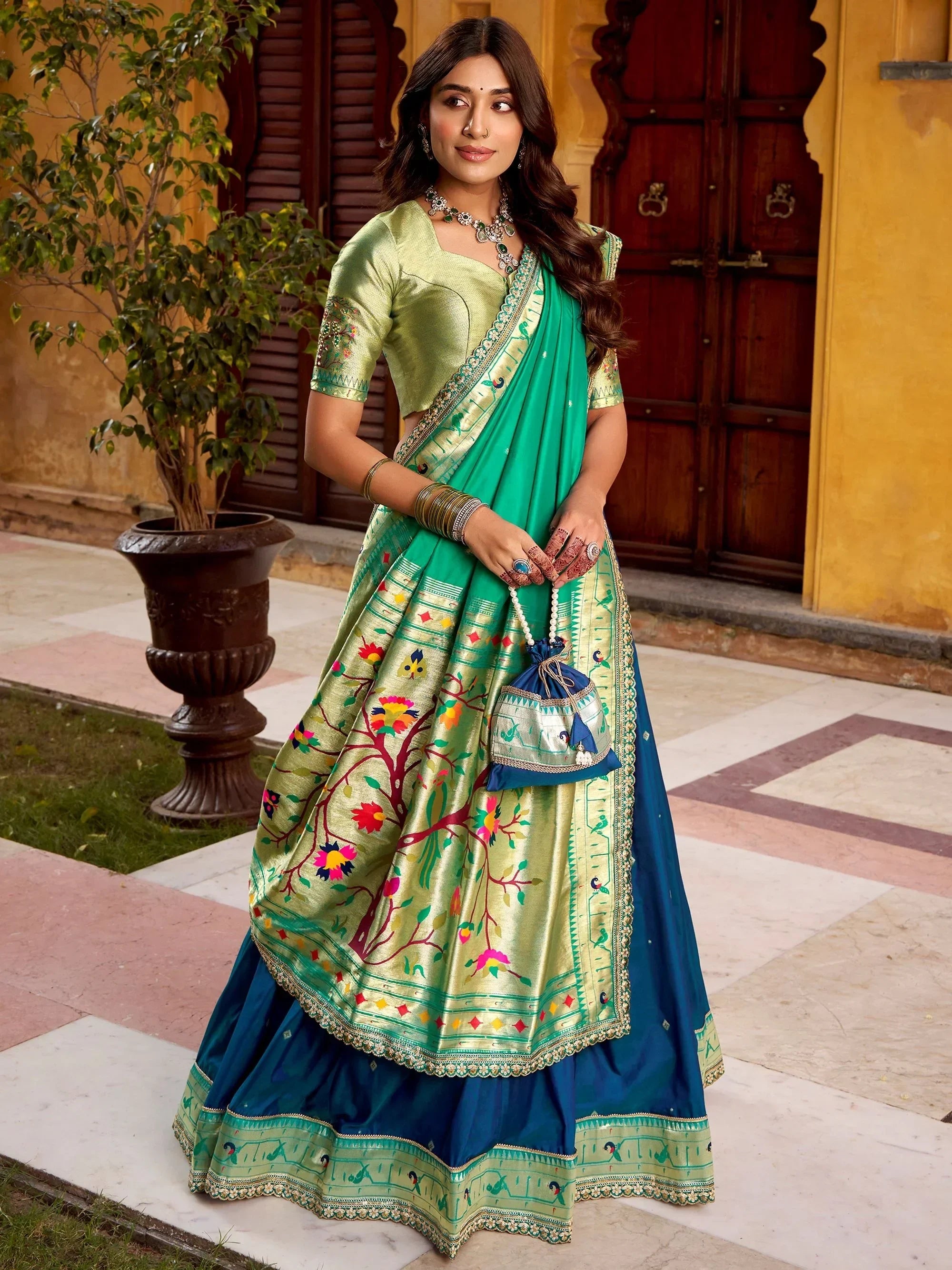 Amazing Blue Zari Weaving Silk Festival Wear Lehenga Choli
