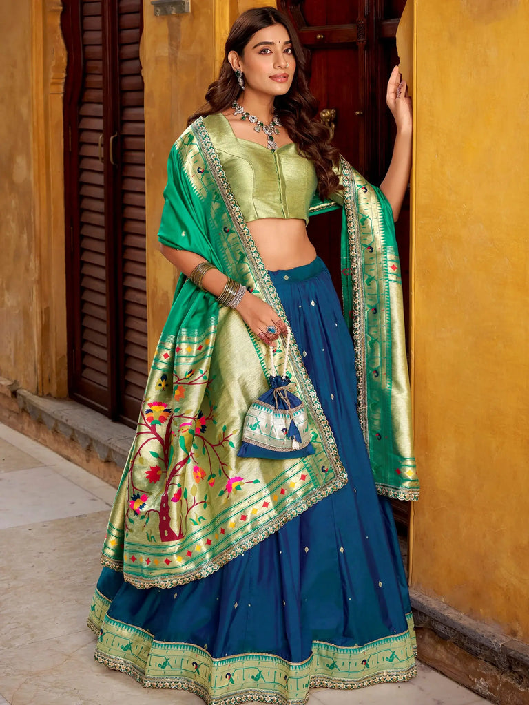 Amazing Blue Zari Weaving Silk Festival Wear Lehenga Choli