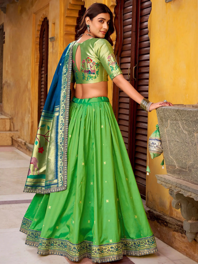 Beautiful Green Zari Weaving Silk Wedding Wear Lehenga Choli
