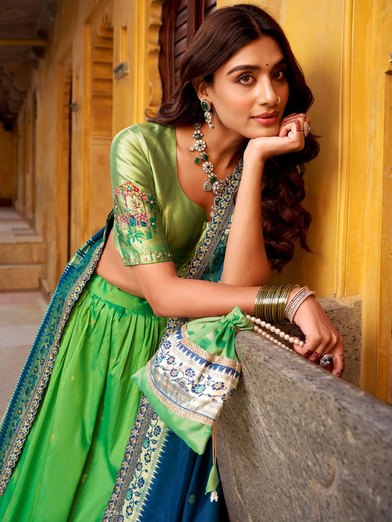 Beautiful Green Zari Weaving Silk Wedding Wear Lehenga Choli