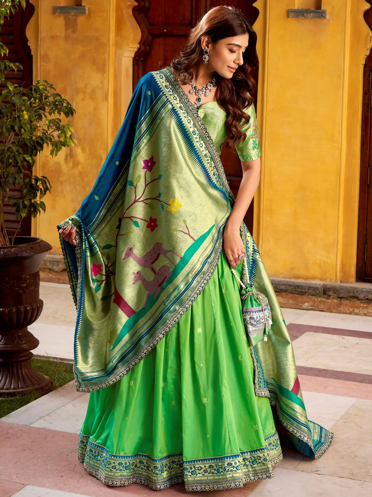 Beautiful Green Zari Weaving Silk Wedding Wear Lehenga Choli