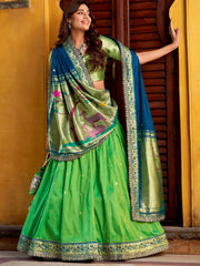 Beautiful Green Zari Weaving Silk Wedding Wear Lehenga Choli