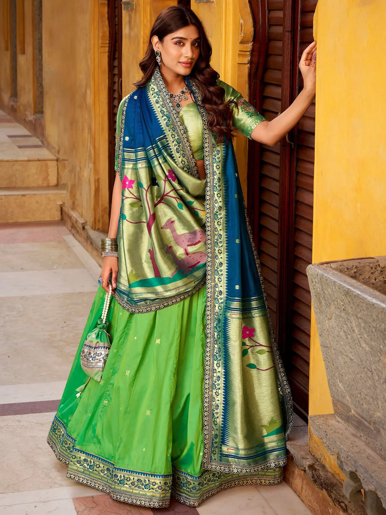 Beautiful Green Zari Weaving Silk Wedding Wear Lehenga Choli