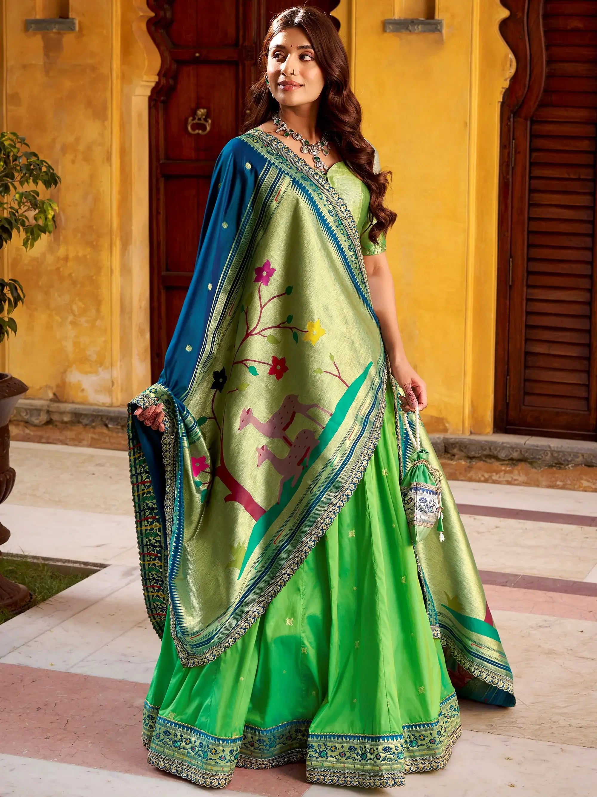 Beautiful Green Zari Weaving Silk Wedding Wear Lehenga Choli