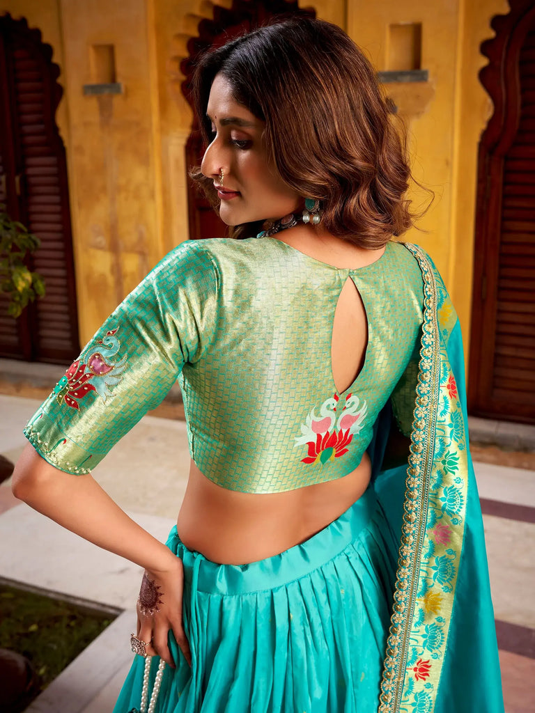 Charming Blue Zari Weaving Silk Bridesmaid Lehenga Choli