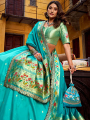 Charming Blue Zari Weaving Silk Bridesmaid Lehenga Choli