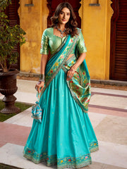 Charming Blue Zari Weaving Silk Bridesmaid Lehenga Choli
