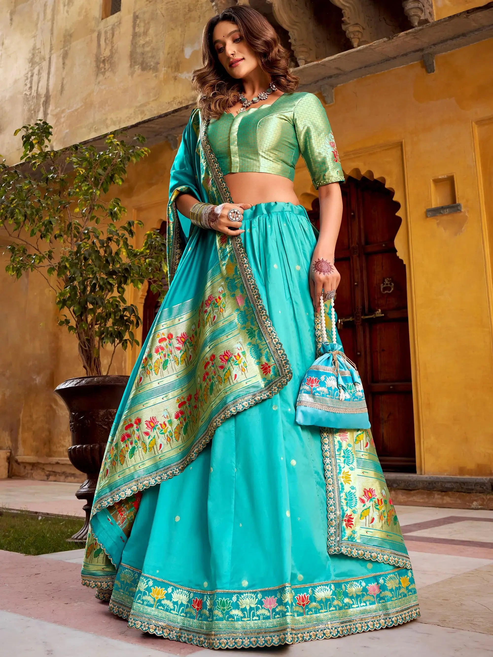 Charming Blue Zari Weaving Silk Bridesmaid Lehenga Choli
