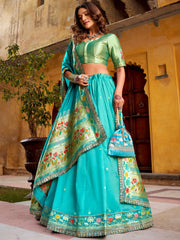 Charming Blue Zari Weaving Silk Bridesmaid Lehenga Choli