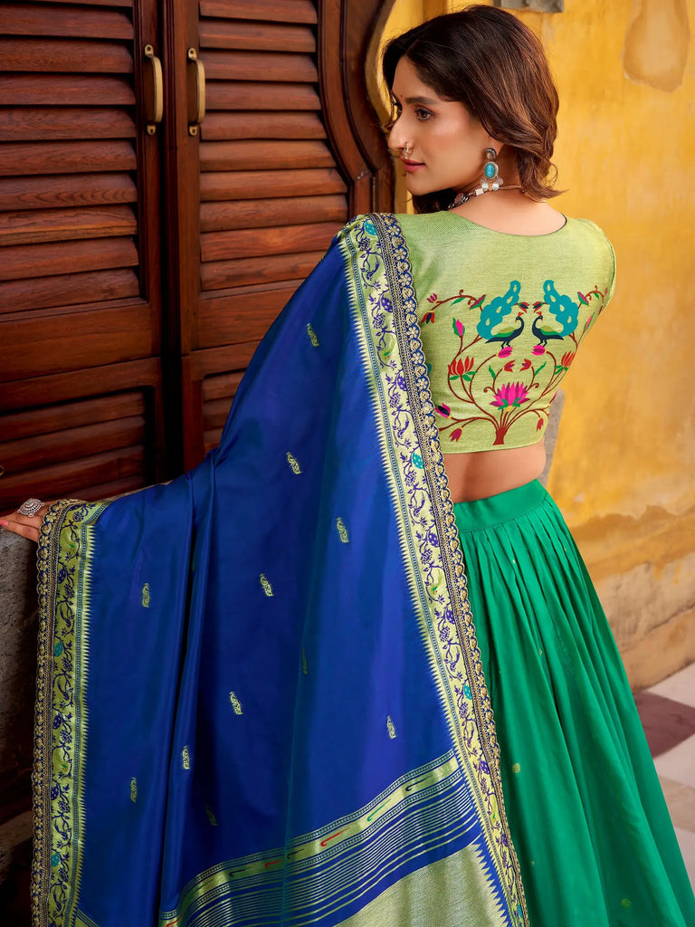 Dazzling Green Zari Weaving Silk Function Wear Lehenga Choli