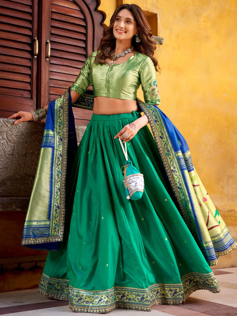 Dazzling Green Zari Weaving Silk Function Wear Lehenga Choli