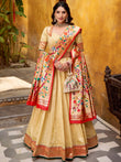 Beautiful Cream Zari Weaving Silk Festival Wear Lehenga Choli