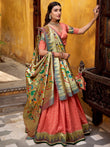 Stunning Peach Zari Weaving Silk Bridesmaid Lehenga Choli