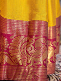 Adorable Yellow Silk Zari Weaving South Onam Festival Half Saree Lehenga