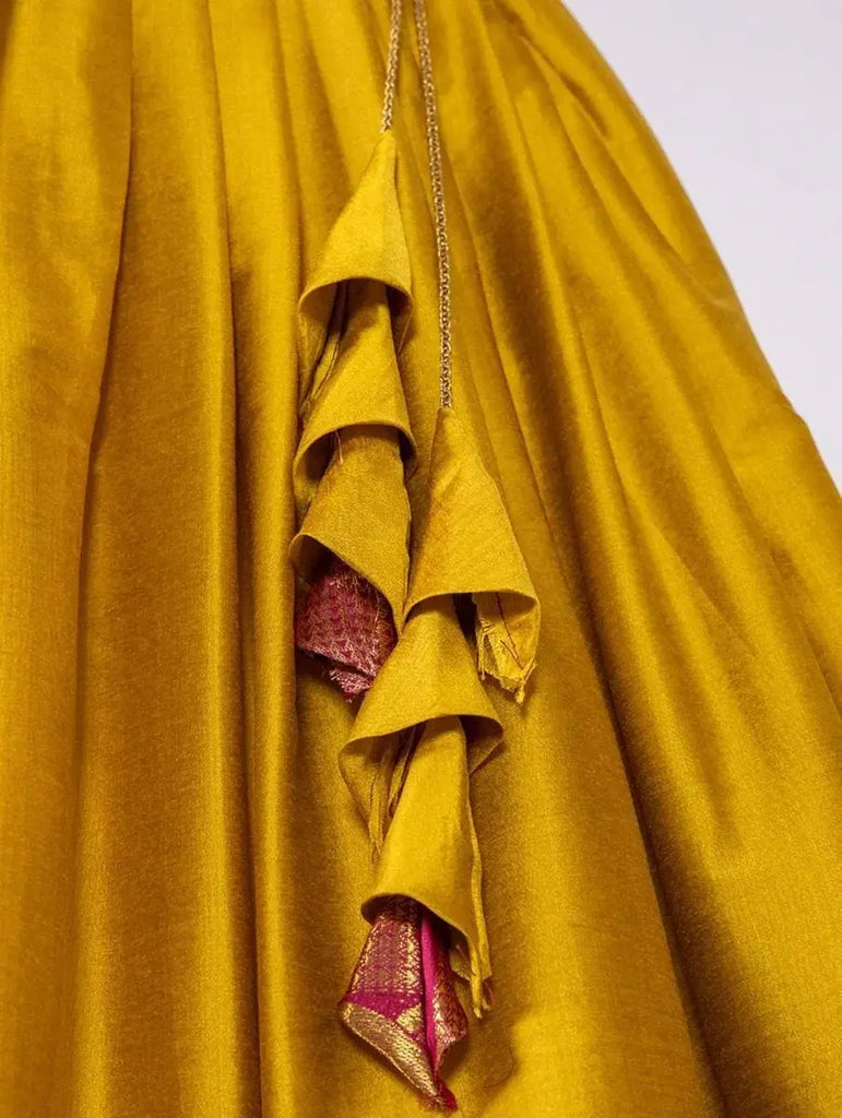 Adorable Yellow Silk Zari Weaving South Onam Festival Half Saree Lehenga