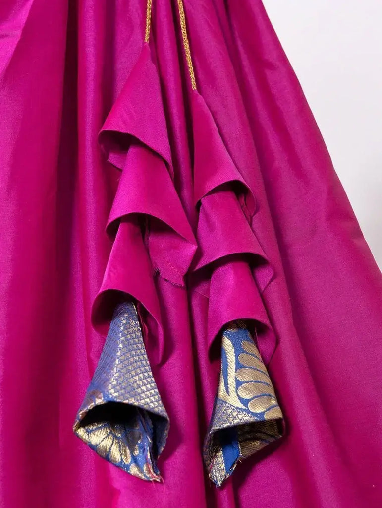 Attractive Pink Silk Zari Weaving South Indian Onam Festival Half Saree Lehenga