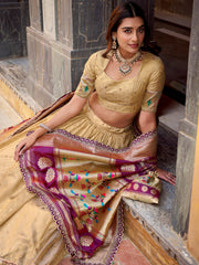 Beautiful Cream Zari Weaving Silk Traditional Lehenga Choli With Dupatta