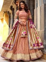 Elegant Peach Zari Weaving Silk Wedding Lehenga Choli With Dupatta