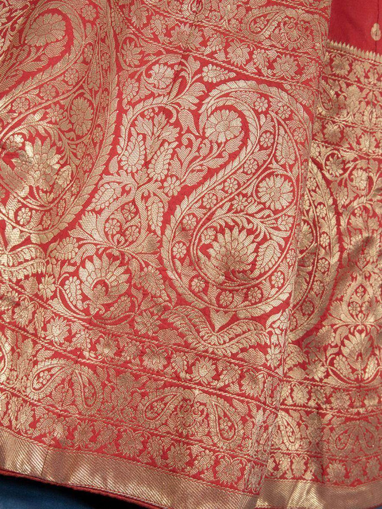 Magnificent Red Zari Weaving Jacquard Silk Lehenga Choli