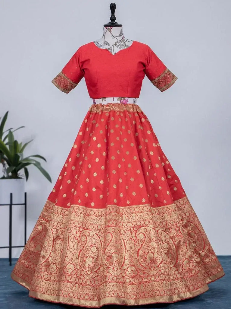 Magnificent Red Zari Weaving Jacquard Silk Lehenga Choli