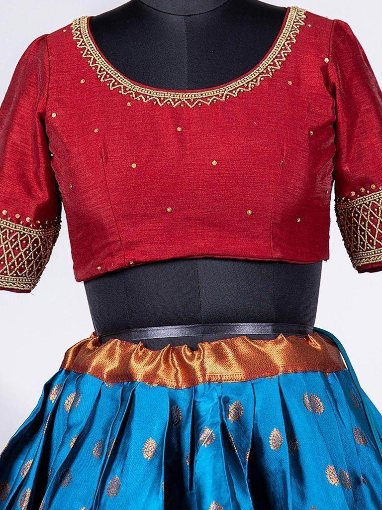 Wonderful Blue Zari Work Jacquard Wedding Wear Pattu Lehenga Choli
