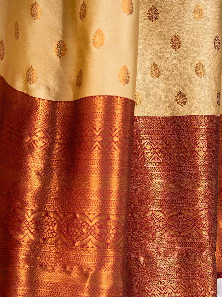 Enchanting Ivory Zari Work Jacquard Wedding Wear Pattu Lehenga Choli