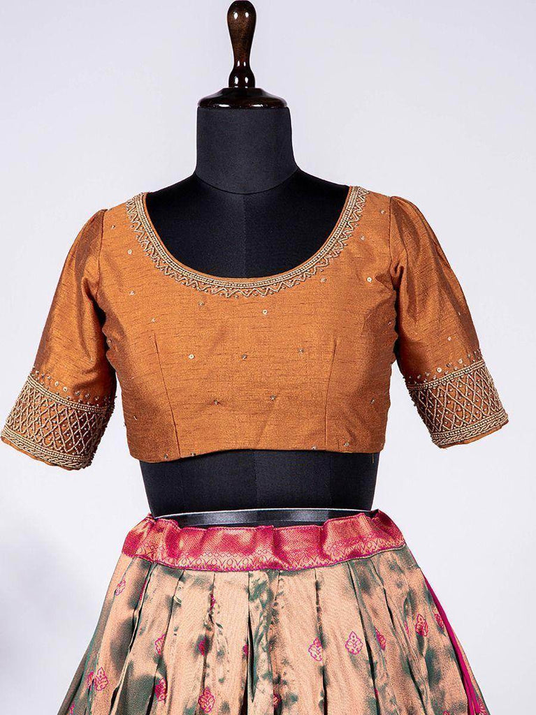 Riveting Mehendi Green Woven Silk Festival Wear Pattu Lehenga Choli