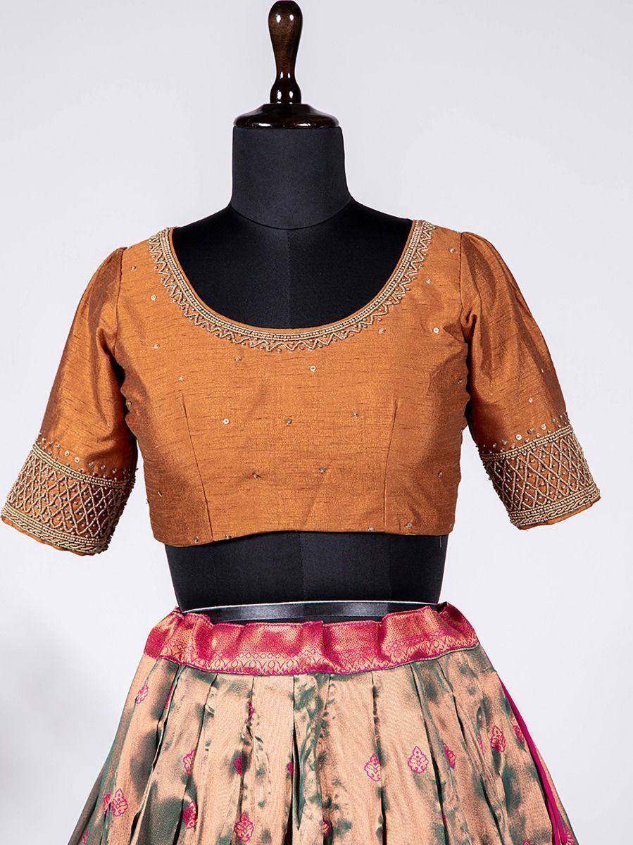 Mustard embroidered blouse with floral lehenga, Indian ethnic wear for women