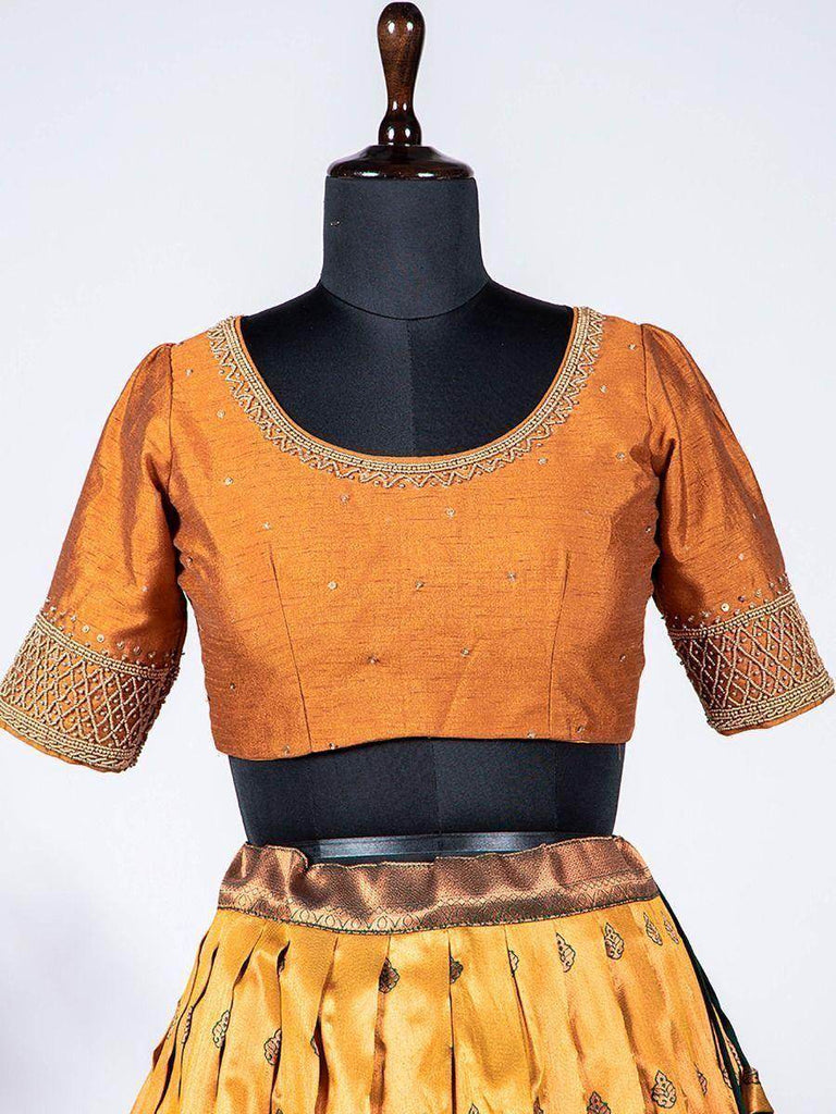 Galvanic Mustard Yellow Zari Work Silk Festival Wear Pattu Lehenga Choli