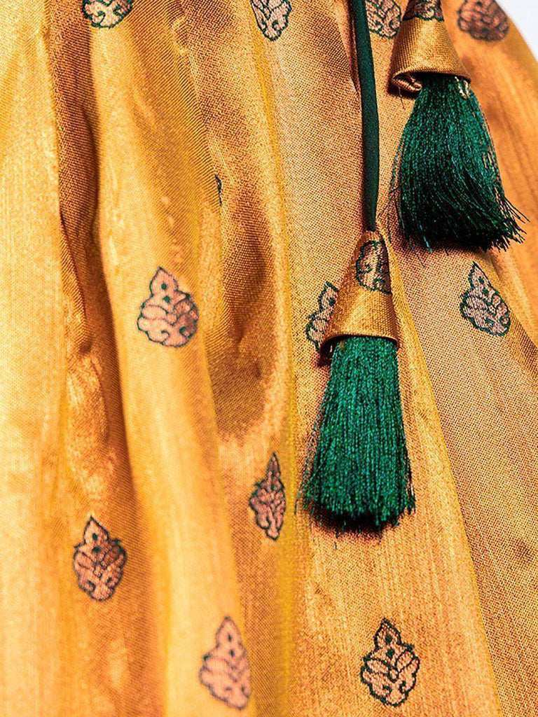 Galvanic Mustard Yellow Zari Work Silk Festival Wear Pattu Lehenga Choli