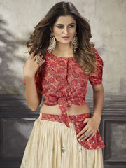 Beauteous Ivory Sequined Art Silk Ready-to-wear Lehenga Choli