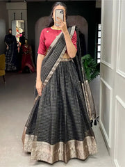 Astonishing Black Zari Weaving Organza Sangeet Wear Lehenga Choli