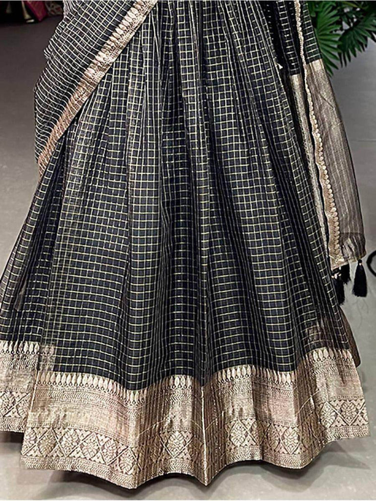 Astonishing Black Zari Weaving Organza Sangeet Wear Lehenga Choli
