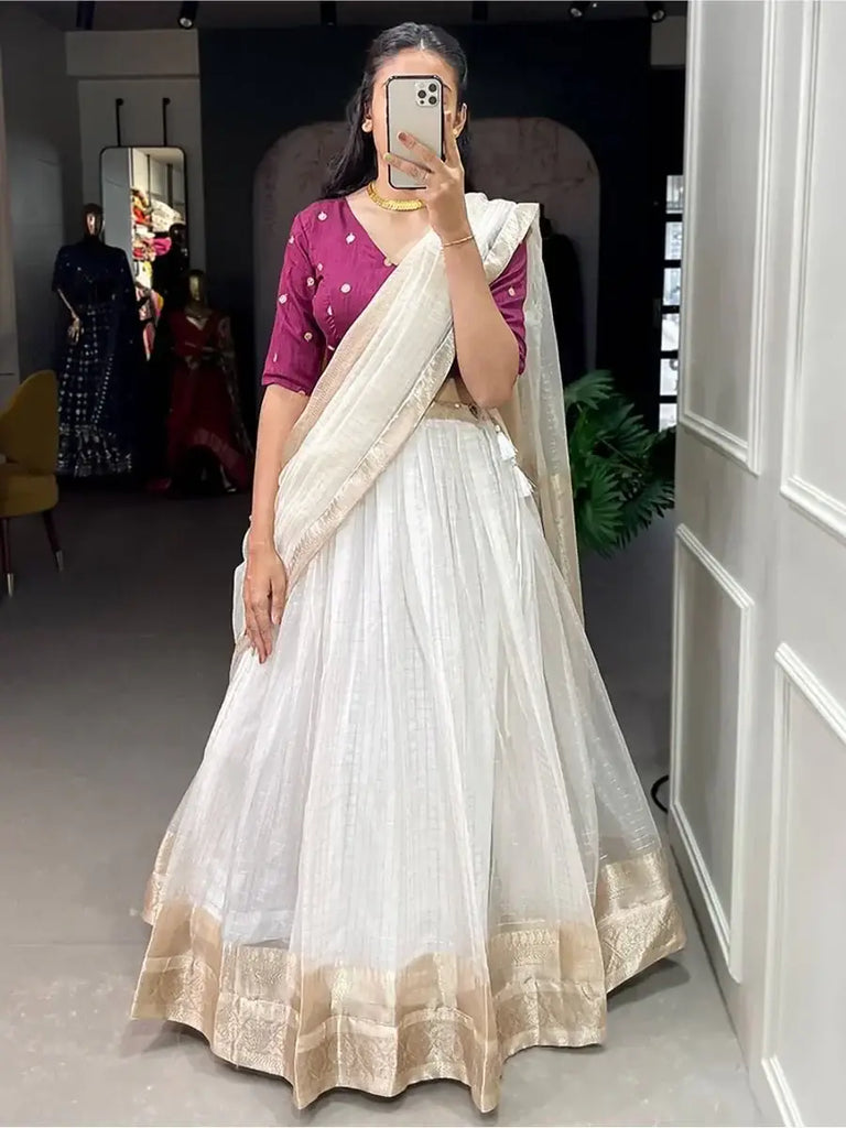 Marvelous White Zari Weaving Organza Event Wear Lehenga Choli