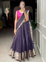 Endearing Purple Zari Weaving Organza Wedding Wear Lehenga Choli