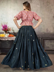 Stunning Navy Blue Sequined Silk Ready-to-wear Lehenga Choli
