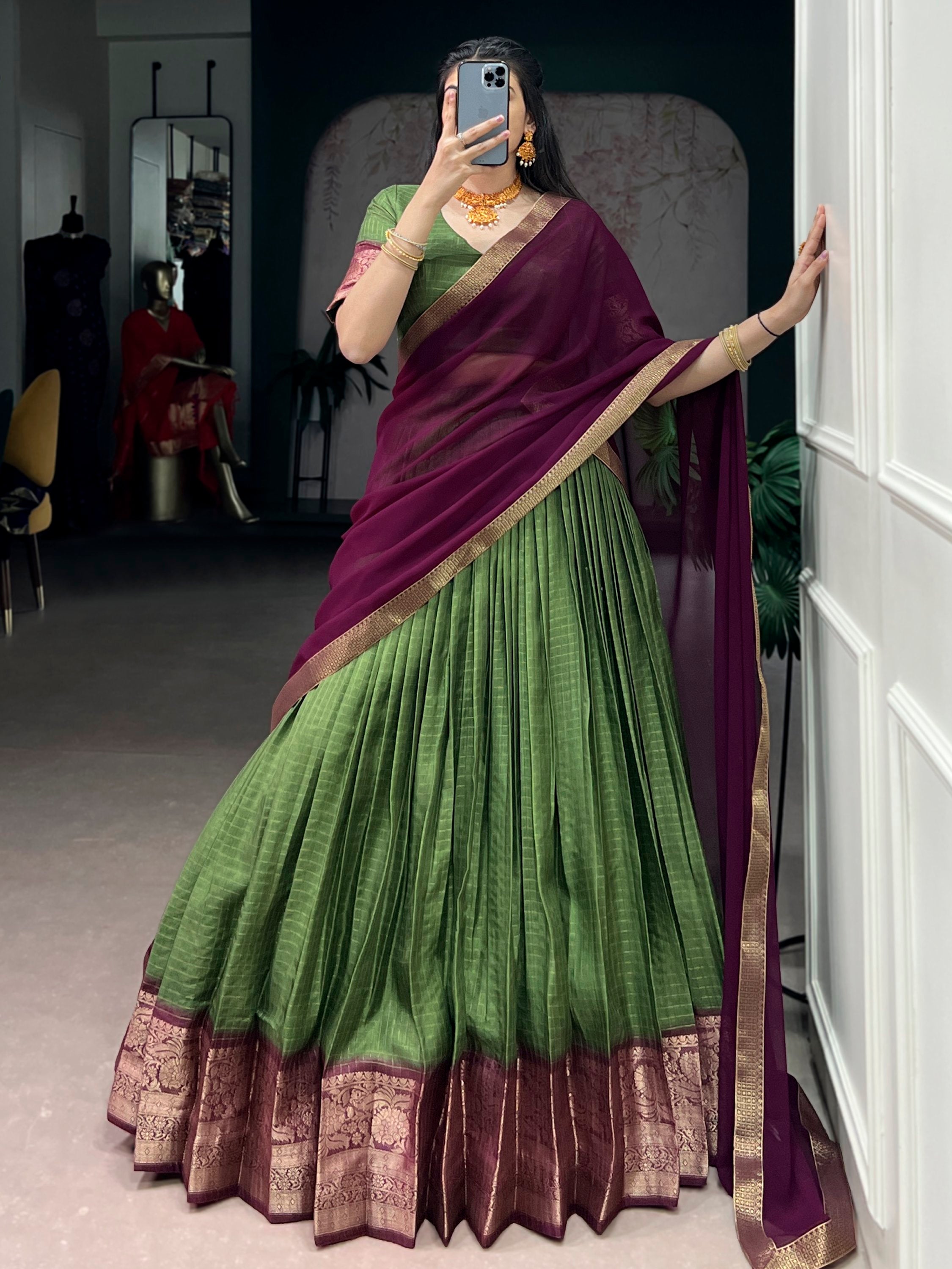 Glorious Mehendi Green Zari Weaving Silk Lehenga Choli With Dupatta