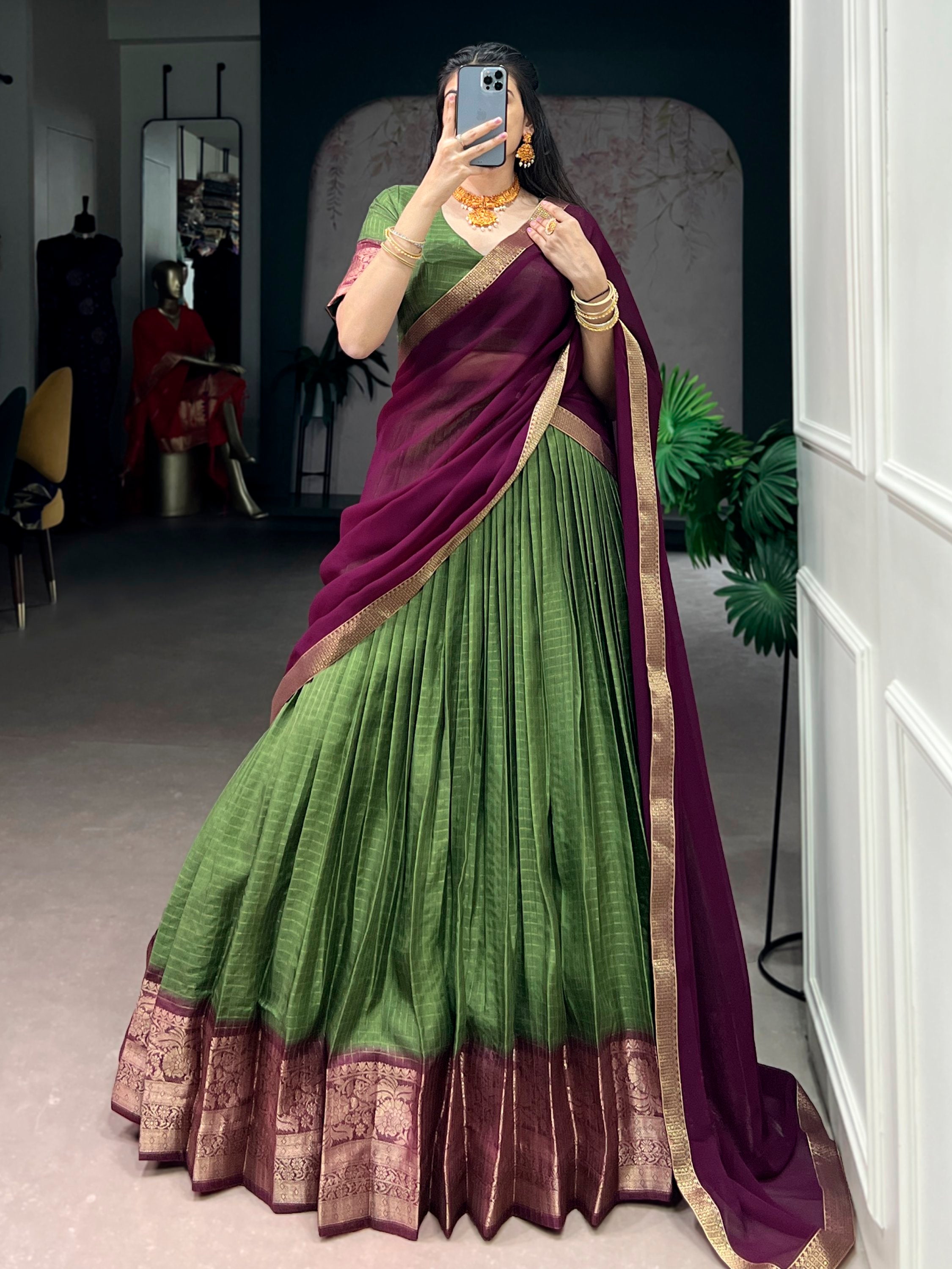 Glorious Mehendi Green Zari Weaving Silk Lehenga Choli With Dupatta