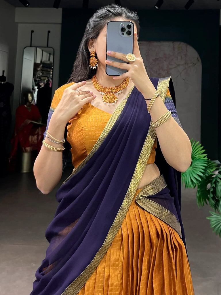 Attractive Mustard Yellow Zari Weaving Silk Haldi Wear Lehenga Choli