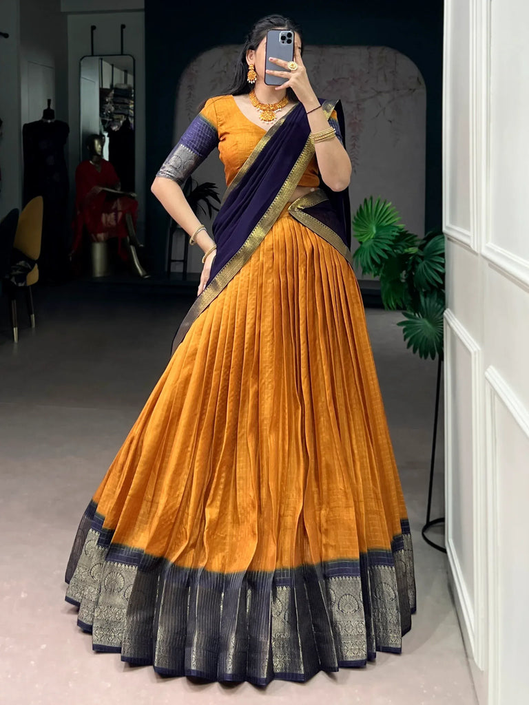 Attractive Mustard Yellow Zari Weaving Silk Haldi Wear Lehenga Choli