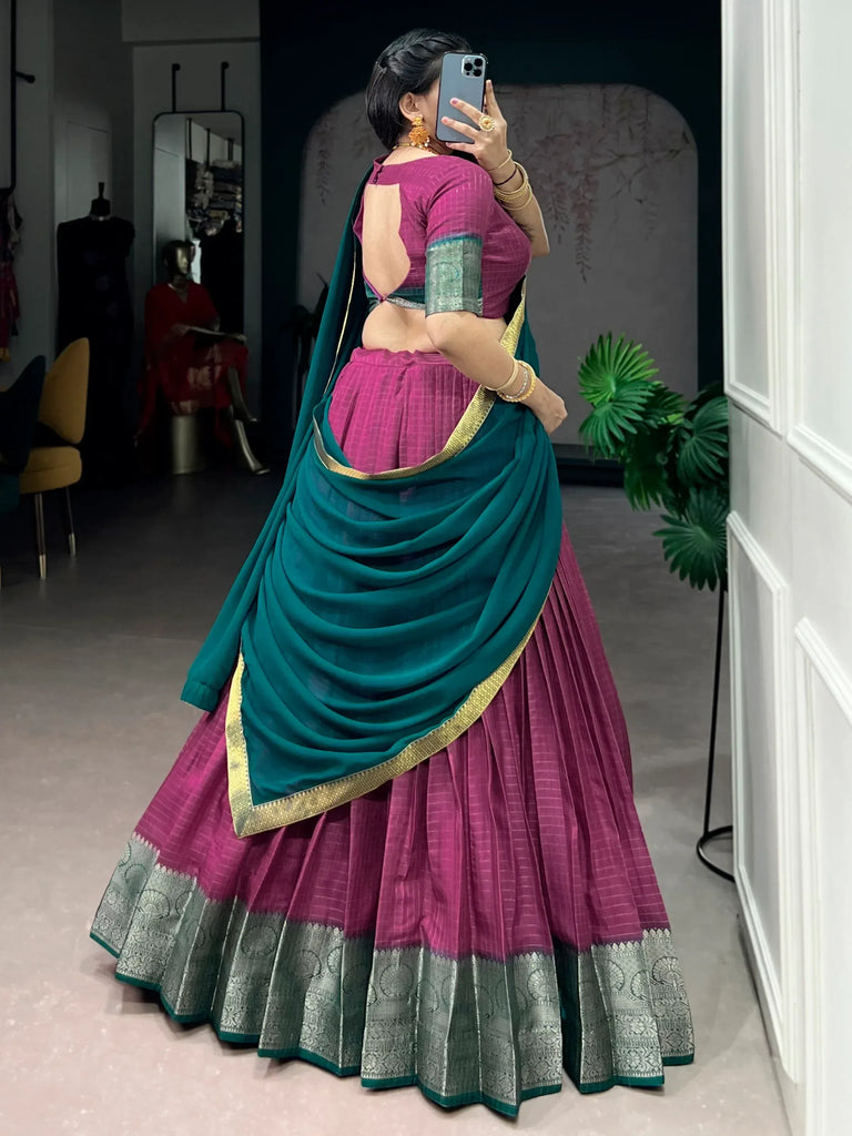 Regal Pink Zari Weaving Silk Festive Wear Lehenga Choli With Dupatta
