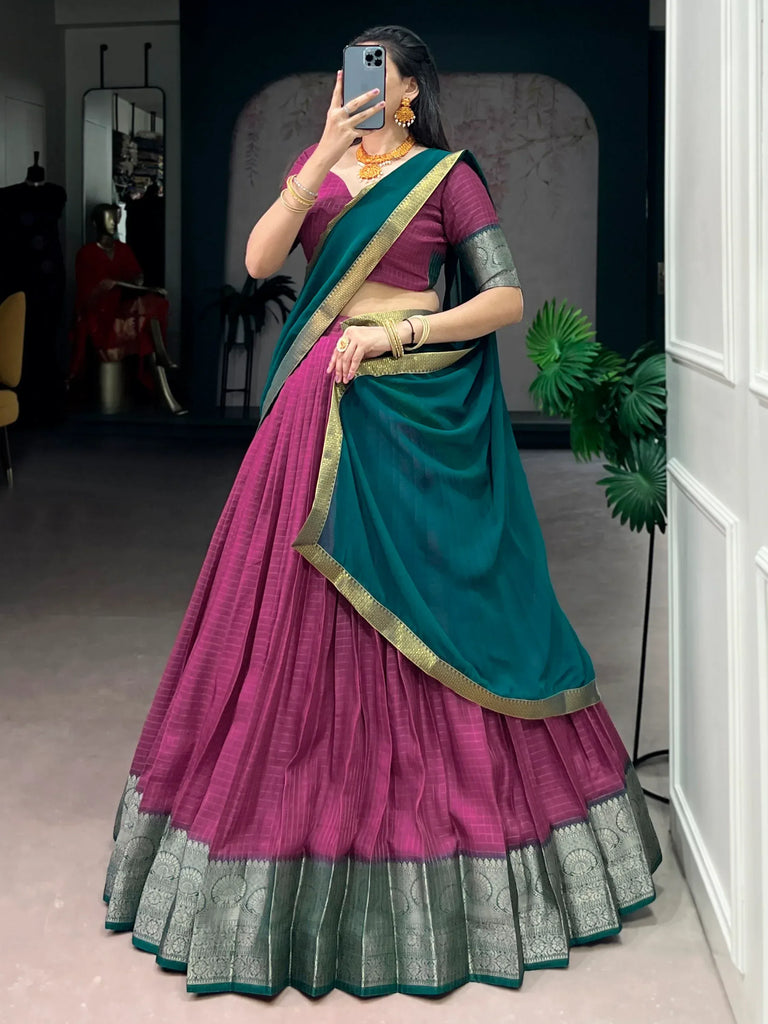 Regal Pink Zari Weaving Silk Festive Wear Lehenga Choli With Dupatta
