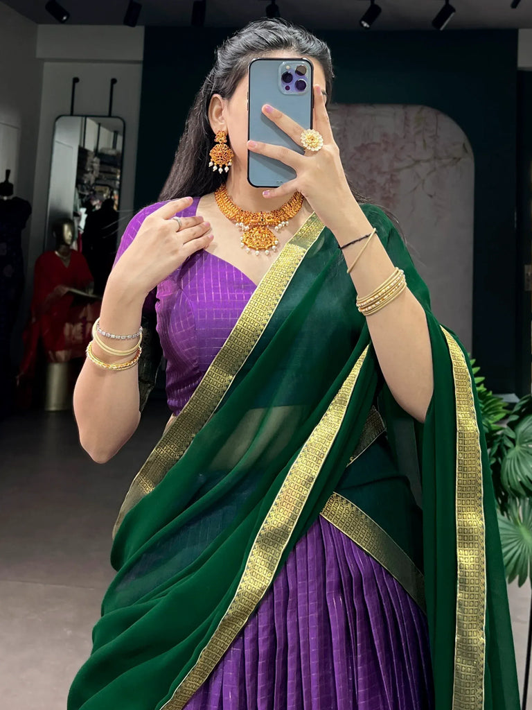 Captivating Purple Zari Weaving Silk Traditional Lehenga With Blouse