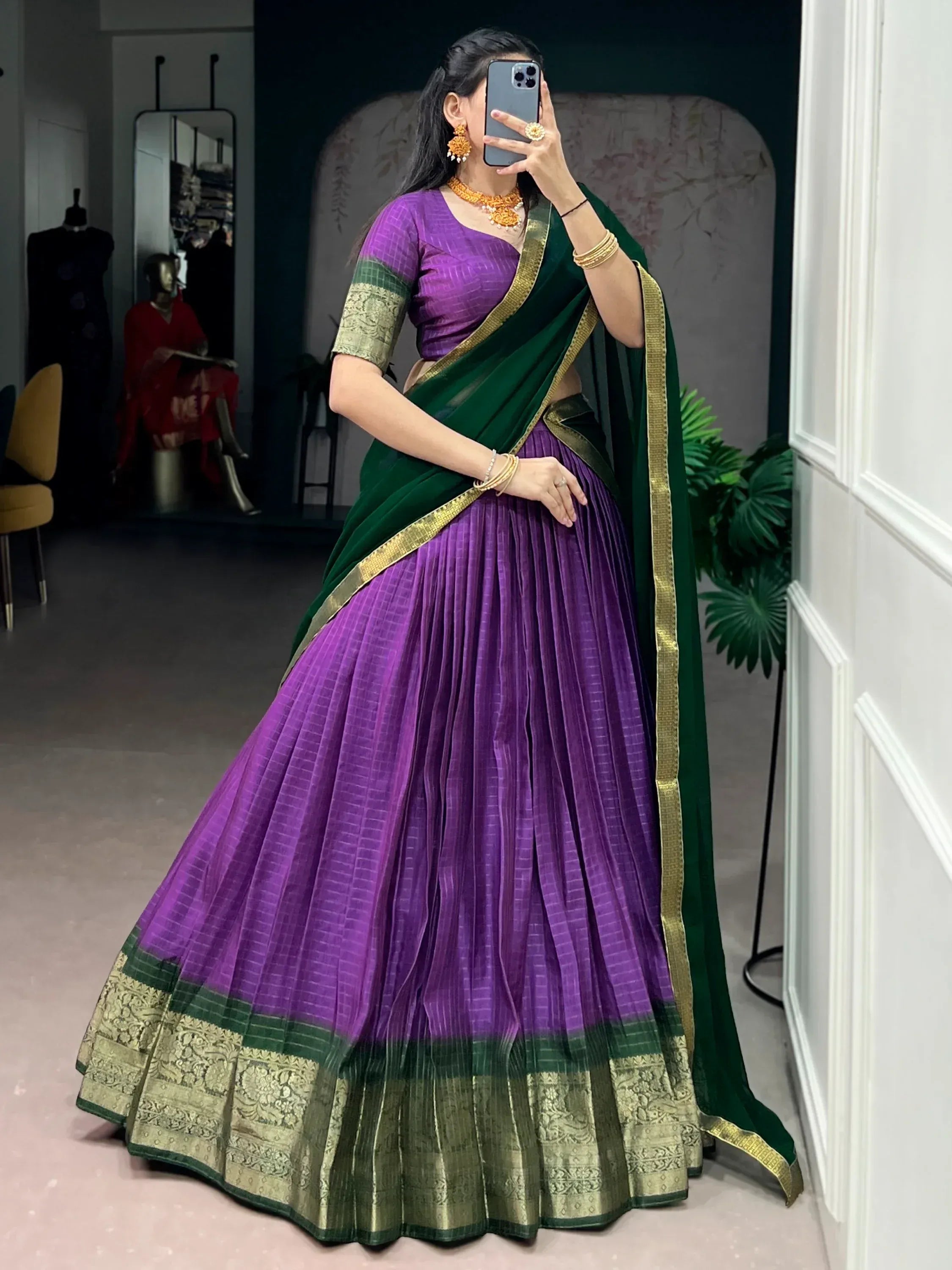 Captivating Purple Zari Weaving Silk Traditional Lehenga With Blouse