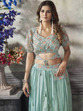 Alluring Sea Green Sequined Silk Ready-To-Wear Crop-Top Lehenga
